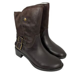 Naturalizer Mid Calf Boots Women Sz 5 Metro Brown Faux Leather Motorcycle Moto